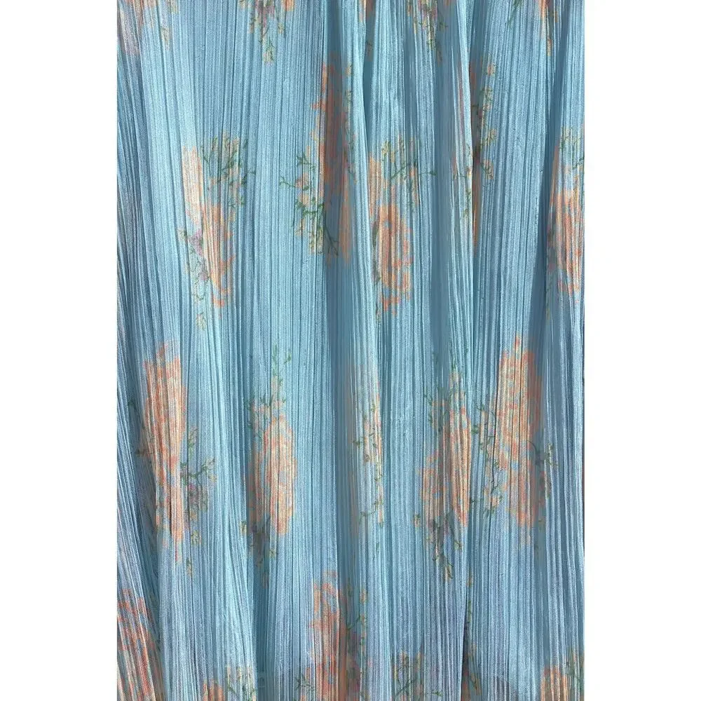 Free People Dahlia Tunic Dress Top – Blue Sheer Floral – Long Sleeve – Women’s M